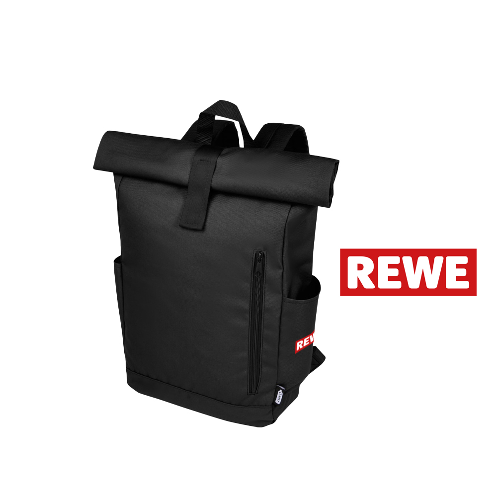 REWE Rolltop Rucksack schwarz